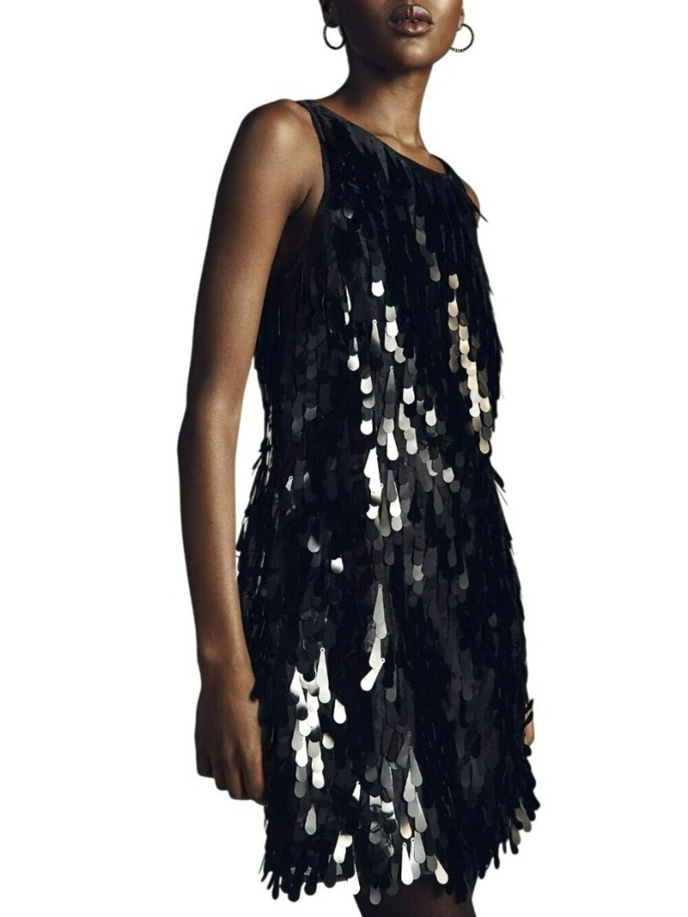 Anthropologie Hutch Ren Sequin Fringe V-Back Mini Black Dress  XS New